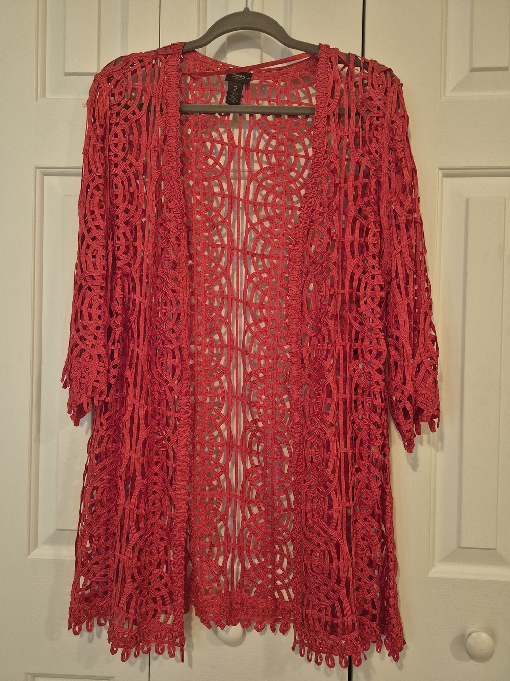 Chico's Red Crochet Openwork Cardigan Kimono